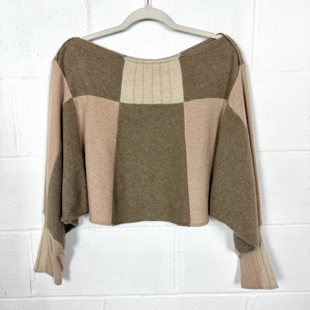 Ekologic Crop Sweater SZ L 100% Recycled Cashmere‎ Handmade USA Patchwork Scandi
